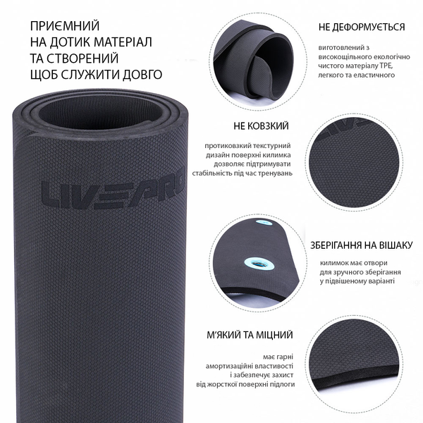 Килимок для фітнесу і йоги підвісний Livepro Hanging TPE Yoga Mat LP8227/BK фото