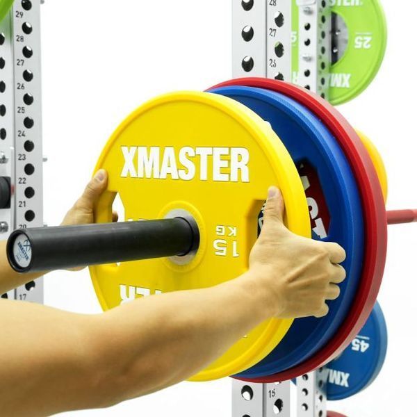 Кольорові диски для пауерліфтингу з ручками XMaster Hand Grip Color Urethane Powerlifting Plate XmasterHandGripColorUrethanePowerliftingPlate10kg фото