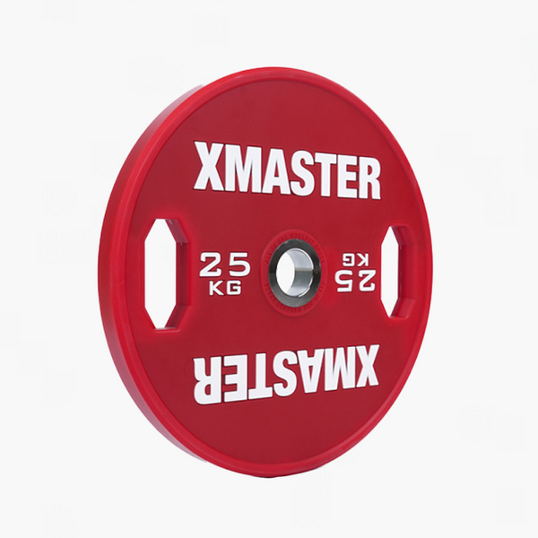 Кольорові диски для пауерліфтингу з ручками XMaster Hand Grip Color Urethane Powerlifting Plate XmasterHandGripColorUrethanePowerliftingPlate10kg фото