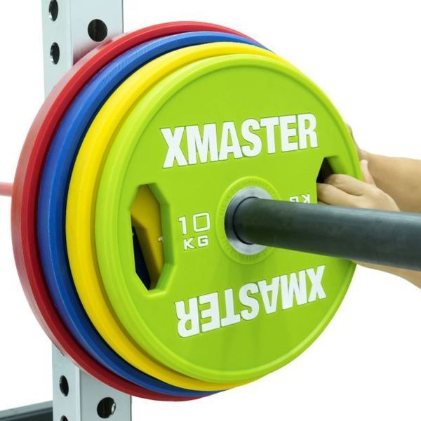 Кольорові диски для пауерліфтингу з ручками XMaster Hand Grip Color Urethane Powerlifting Plate XmasterHandGripColorUrethanePowerliftingPlate10kg фото