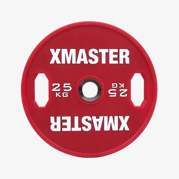 Кольорові диски для пауерліфтингу з ручками XMaster Hand Grip Color Urethane Powerlifting Plate XmasterHandGripColorUrethanePowerliftingPlate10kg фото