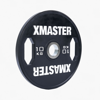 Чорні диски для пауерліфтингу з ручками XMaster Hand Grip Black Urethane Powerlifting Plate XmasterHandGripBlackUrethanePowerliftingPlate10kg фото