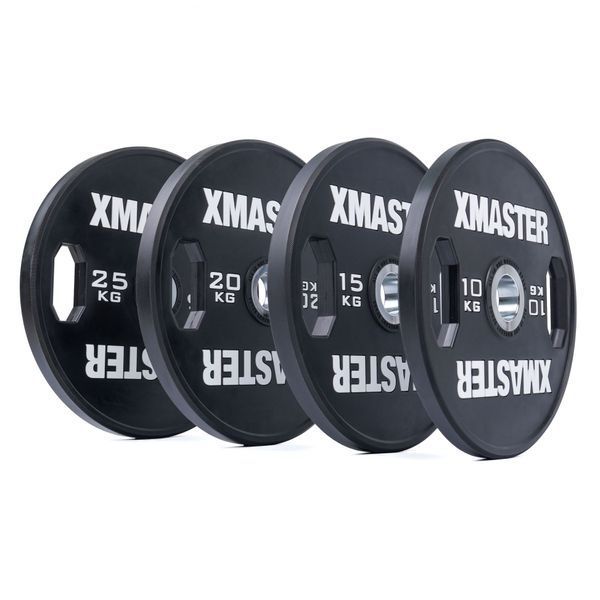 Чорні диски для пауерліфтингу з ручками XMaster Hand Grip Black Urethane Powerlifting Plate XmasterHandGripBlackUrethanePowerliftingPlate10kg фото