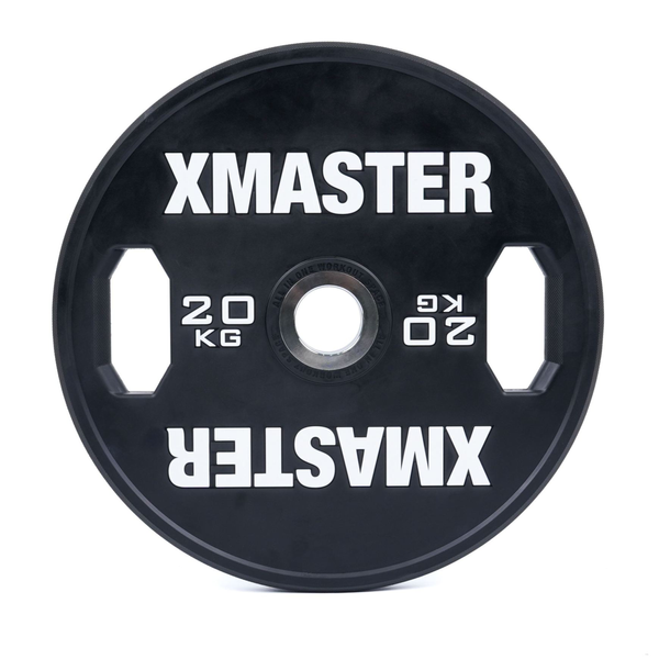 Чорні диски для пауерліфтингу з ручками XMaster Hand Grip Black Urethane Powerlifting Plate XmasterHandGripBlackUrethanePowerliftingPlate10kg фото