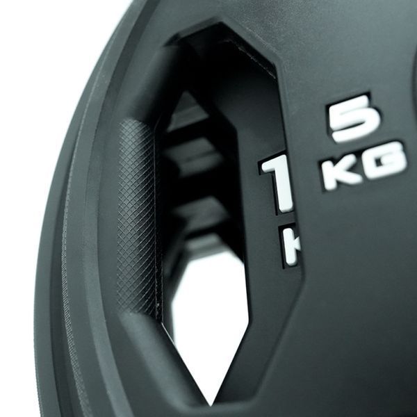 Чорні диски для пауерліфтингу з ручками XMaster Hand Grip Black Urethane Powerlifting Plate XmasterHandGripBlackUrethanePowerliftingPlate10kg фото