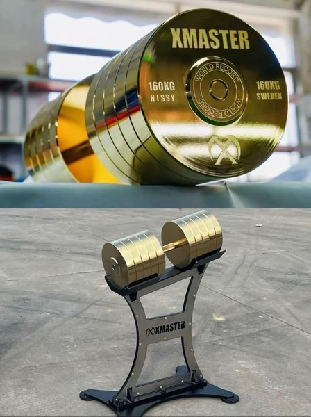 Гантеля хромована золота XMASTER 160 кг GoldColoredChromeFixedSteelDumbbells160kg фото