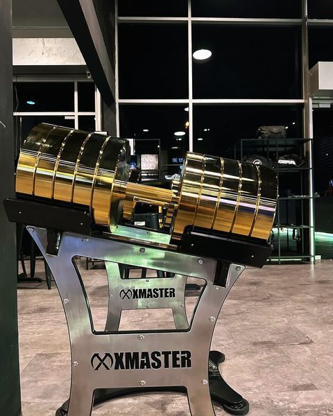 Гантеля хромована золота XMASTER 160 кг GoldColoredChromeFixedSteelDumbbells160kg фото