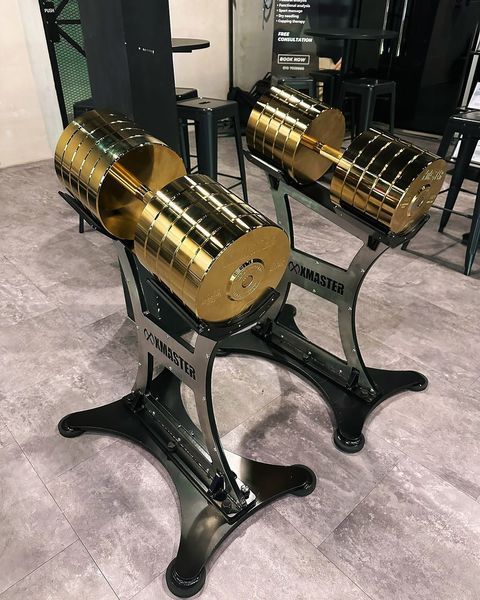 Гантеля хромована золота XMASTER 160 кг GoldColoredChromeFixedSteelDumbbells160kg фото