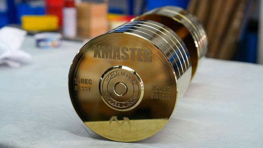 Гантеля хромована золота XMASTER 160 кг GoldColoredChromeFixedSteelDumbbells160kg фото